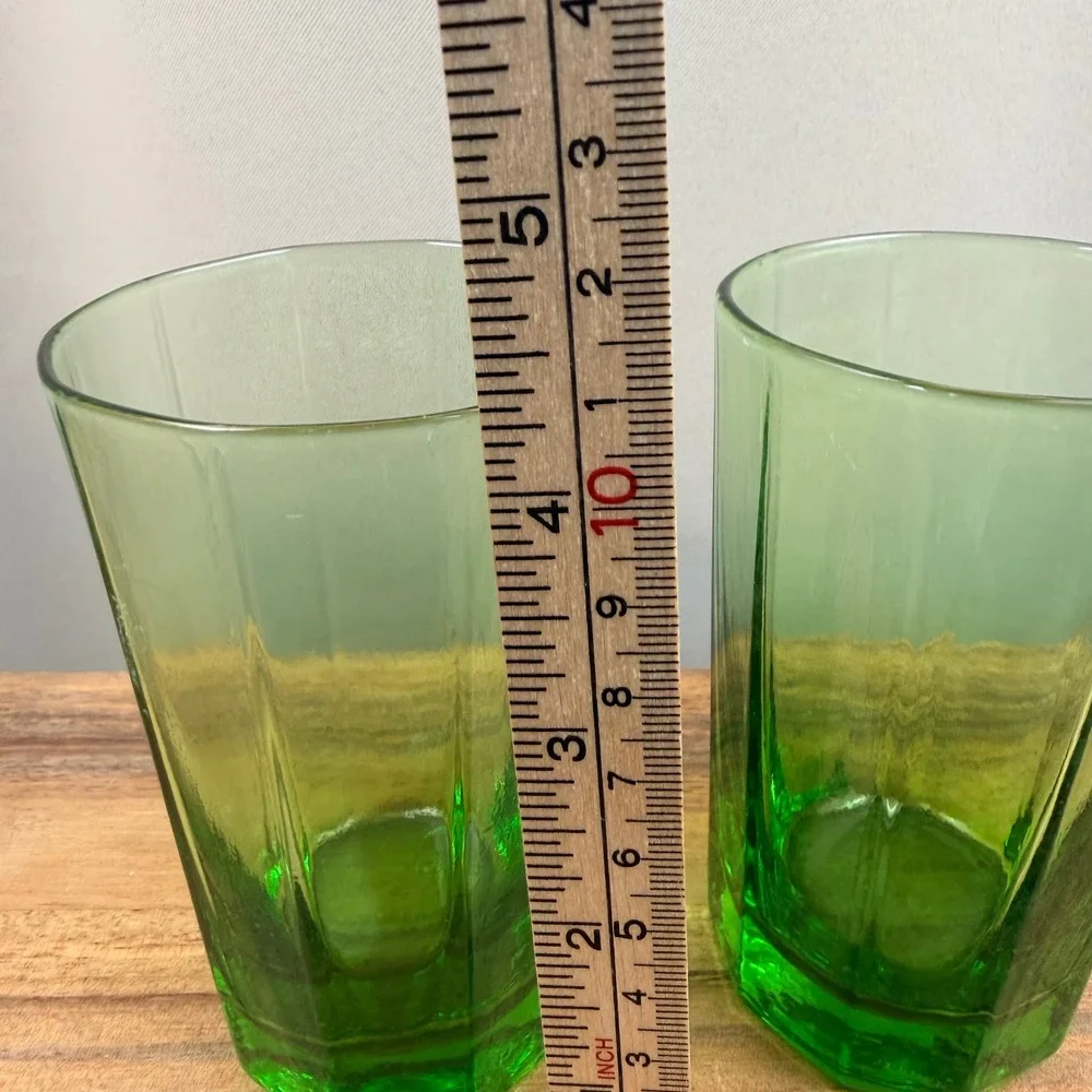 Seneca Lime Green Glass Tumblers Vintage Paneled Juice Water Glasses Set of 2